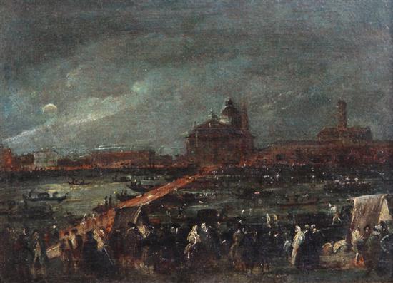 Venetian School after Canaletto Il Festa Nolturna del Pedentore 9 x 12in.